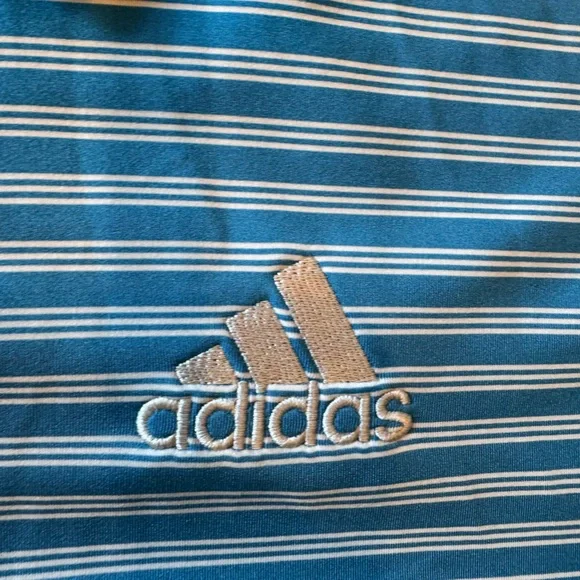 Adidas Mens lightweight breathable blue/white striped golf shirt size Large - Picture 4 of 6